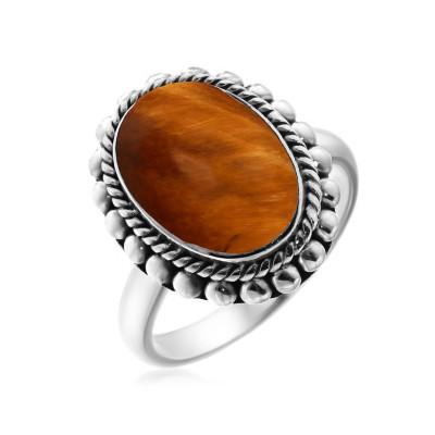 Bague Argent Oeil de Tigre Ovale 14x10mm