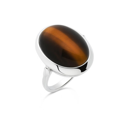 Bague Argent  Oeil de tigre Ovale 18x13mm