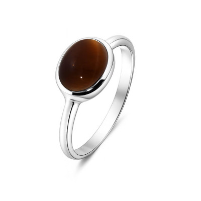 Bague Argent Oeil de Tigre Ovale 9x7mm