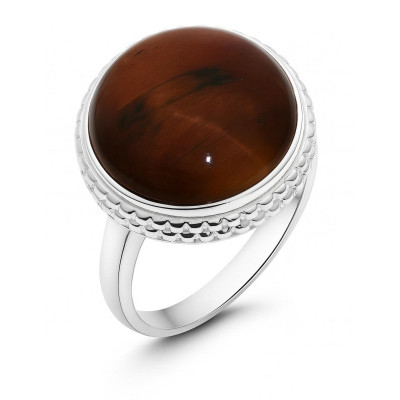 Bague Argent Oeil de Tigre Rond 15mm
