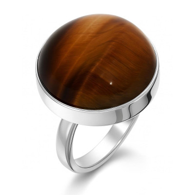 Bague Argent Oeil de tigre Rond 20mm