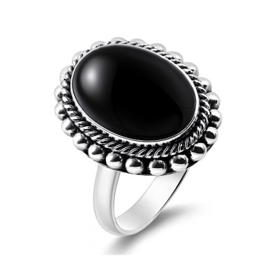 Bague Argent Onyx Ovale 14x10mm