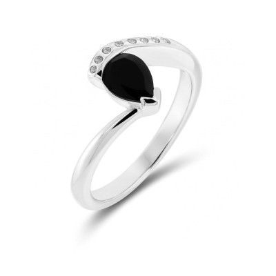 Bague Argent Onyx Poire et Oxydes