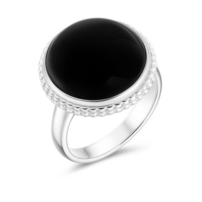 Bague Argent Onyx Ronde 15mm