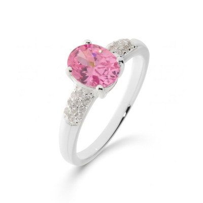 Bague Argent Oxyde de Zirconium Rose Ovale 8x6mm
