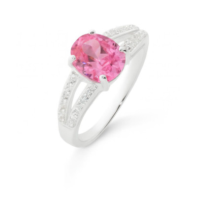 Bague Argent Oxyde de Zirconium Rose Ovale 9x7mm