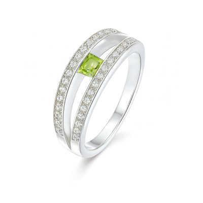 Bague Argent  Péridot Carré 3.5mm et Oxyde