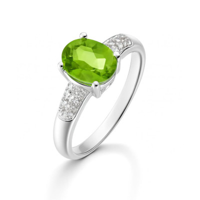 Bague Argent Péridot Ovale 8x6mm  et Oxyde