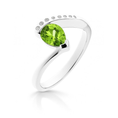 Bague Argent Péridot Poire 7x5mm et Oxydes
