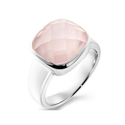 Bague Argent Quartz Rose Coussin 12mm