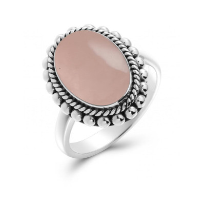 Bague Argent Quartz Rose Ovale 14x10mm