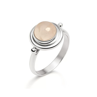 Bague Argent  Quartz Rose Rond 9mm