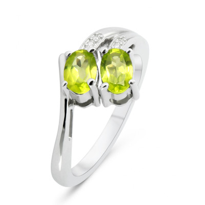 Bague Argent Rhodié 2 Péridots ovales de 6x4mm