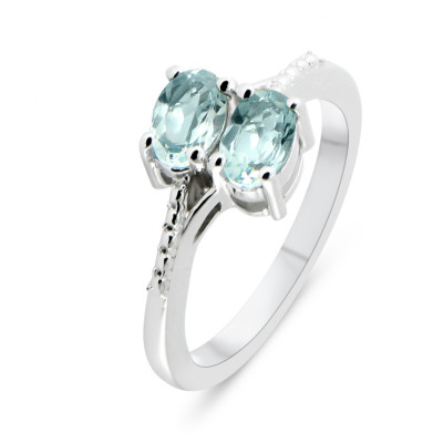 Bague Argent Rhodié 2 Topazes bleues traitées ovales de 6x4mm