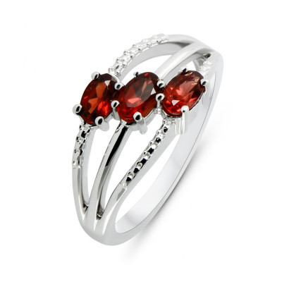 Bague Argent Rhodié 3 rangs et Grenats