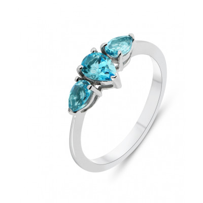 Bague Argent Rhodié 3 Topazes bleues traitées