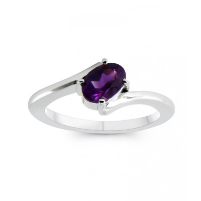 Bague Argent Rhodié Améthyste Ovale 7x5mm