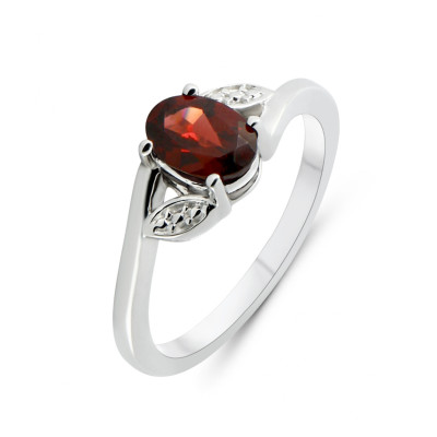 Bague Argent Rhodié Grenat Ovale 7x5mm