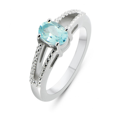 Bague Argent Rhodié Topaze Bleue traitée Ovale 7x5mm