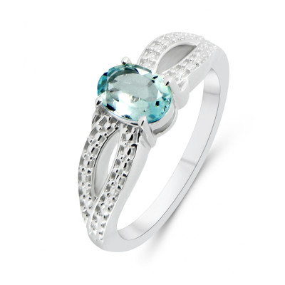 Bague Argent Rhodié Topaze Bleue traitée Ovale 7x5mm