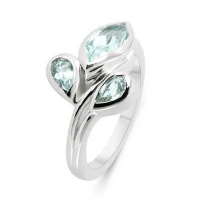 Bague Argent Rhodié Topazes  Bleues Traitées  Poires et Navette