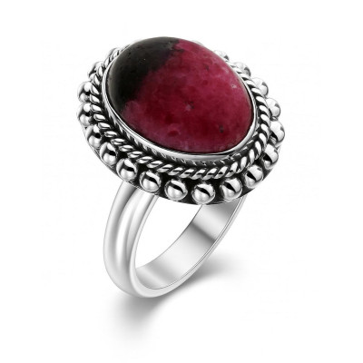 Bague Argent Rhodonite Ovale 14x10mm