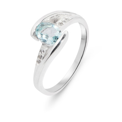 Bague Argent Topaze Bleue Ovale 7x5mm et Oxydes