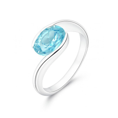 Bague Argent Topaze Bleue Ovale  9x7mm 