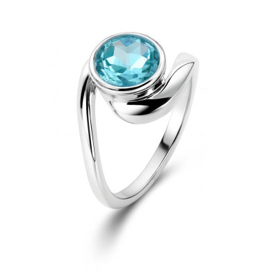 Bague Argent Topaze Bleue Ronde 8mm