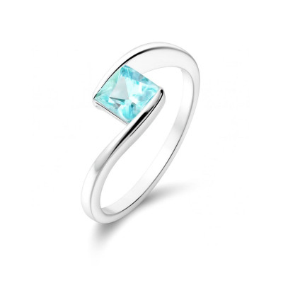 Bague Argent Topaze  Bleue Traitée  Carrée 5mm