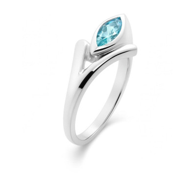 Bague Argent Topaze Bleue Traitée Navette 8x4mm