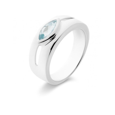 Bague Argent Topaze Bleue traitée Navette 8x5mm
