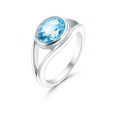 Bague Argent Topaze Bleue traitée Ovale 10x8mm