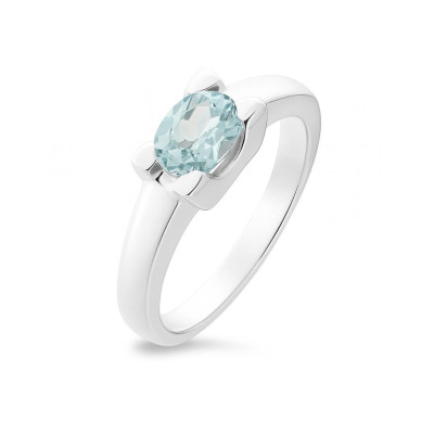 Bague Argent Topaze Bleue Traitée Ovale 7x5mm