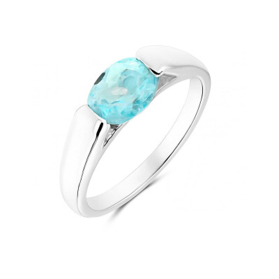 Bague Argent Topaze Bleue traitée Ovale 8x6mm Demi Clos