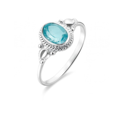 Bague Argent Topaze bleue Traitée Pierre ovale 7x5mm