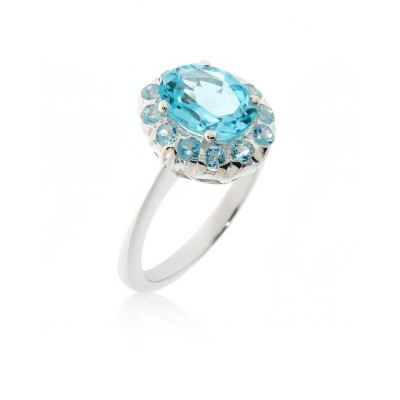 Bague Argent Topaze Bleue traitée Style Marquise