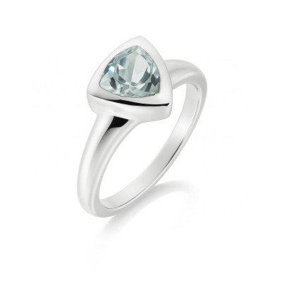Bague Argent Topaze  Bleue Traitée  Trillion 7mm Serti Clos