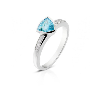 Bague Argent Topaze Bleue Trillion 7mm et Oxyde