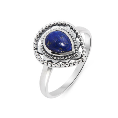 Bague Bohème Argent 925 Lapis Lazuli Poire 8x6mm