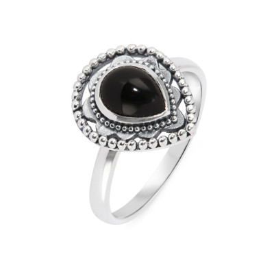 Bague Bohème Argent 925 Onyx Poire 8x6mm
