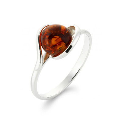 Bague Boule Ambre 7mm sur Argent 925
