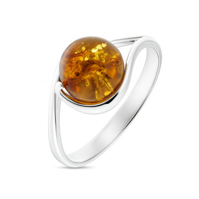 Bague Boule Ambre 8mm sur Argent 925