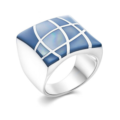 Bague Carrée Nacre Bleue en Argent
