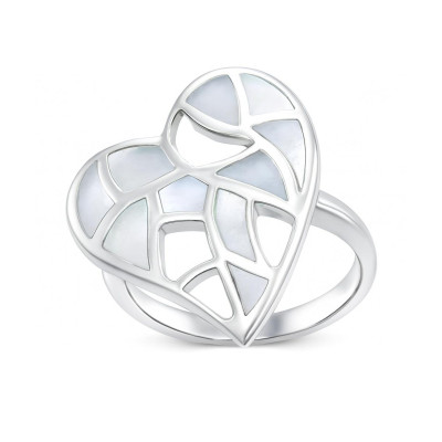 Bague Coeur Ajouré Nacre Blanche Argent 925