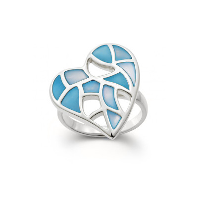 Bague Coeur Ajouré Nacre Bleue en Argent