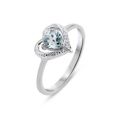 Bague Coeur Or blanc 375 Topaze Bleue traitée et Diamant