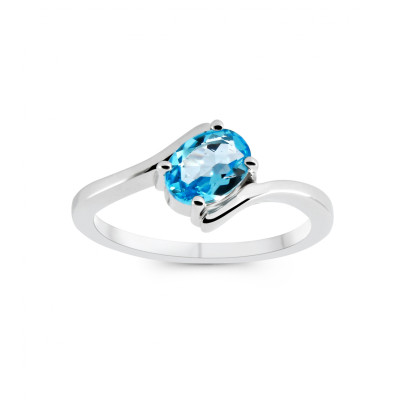 Bague Corps Crisé Argent Rhodié Topaze Bleue traitée Ovale 7x5mm