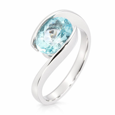 Bague Croisée Or Blanc 750 Aigue Marine 9x7mm