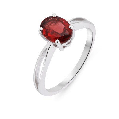 Bague Élancée Argent Grenat  Ovale 8x6mm